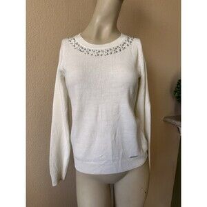 U.S. POLO ASSN. Sweater Jewel Neckline Embellish White Long Sleeve Women's Small
